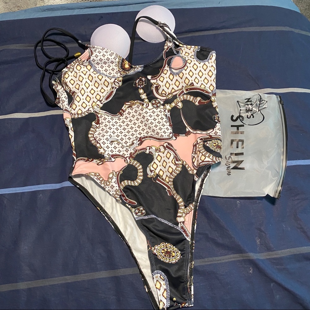 SHEIN Allover print tie back one piece small
